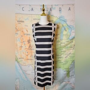 Vintage 1960s Skirt Suit W By Worth Black and White Striped Top Size 6 Skirt 8